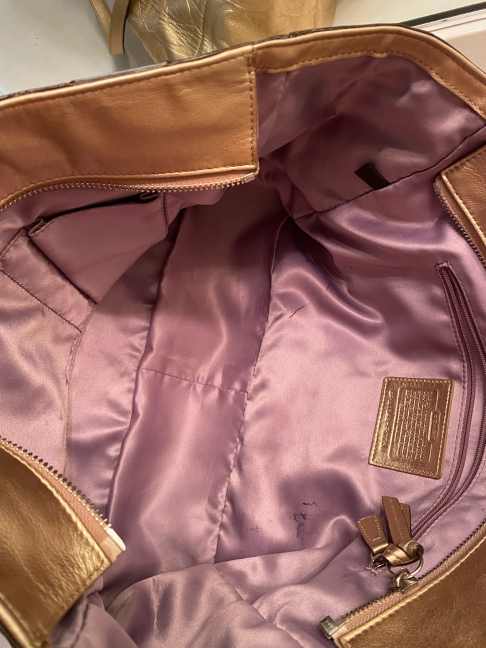 Coach Metallic Gold Leather Signature Tote with Matching Wristlet - Picture 6 of 11